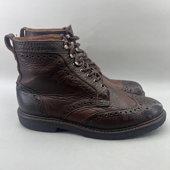 Allen Edmonds Long Branch Boots Men Size 10 D Brown Leather Wingtip Mid Shoes - Picture 1 of 9